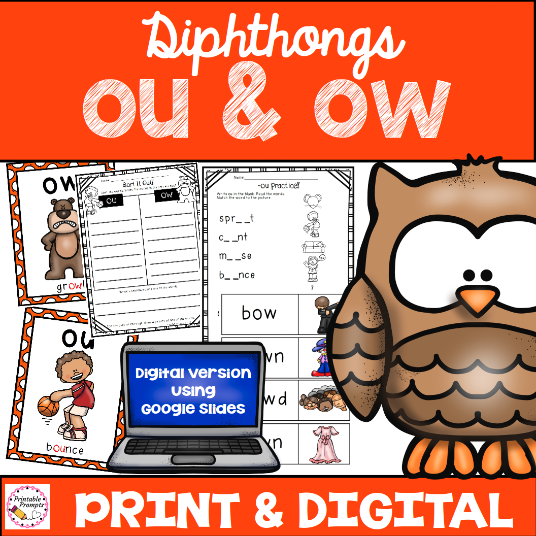 diphthongs practice ou ow print digital component for distance learning